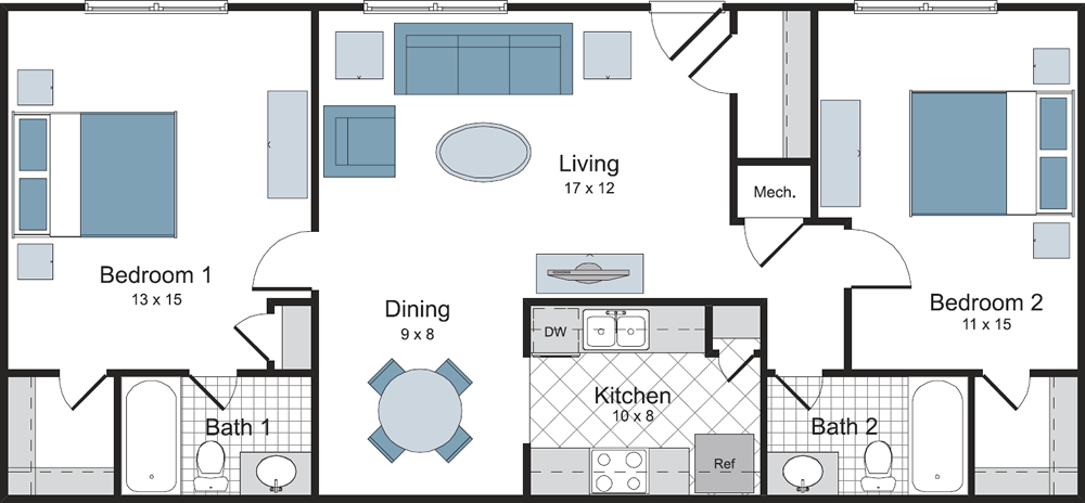 Two Bedroom / Two Bath - 1,050 Sq.Ft.*